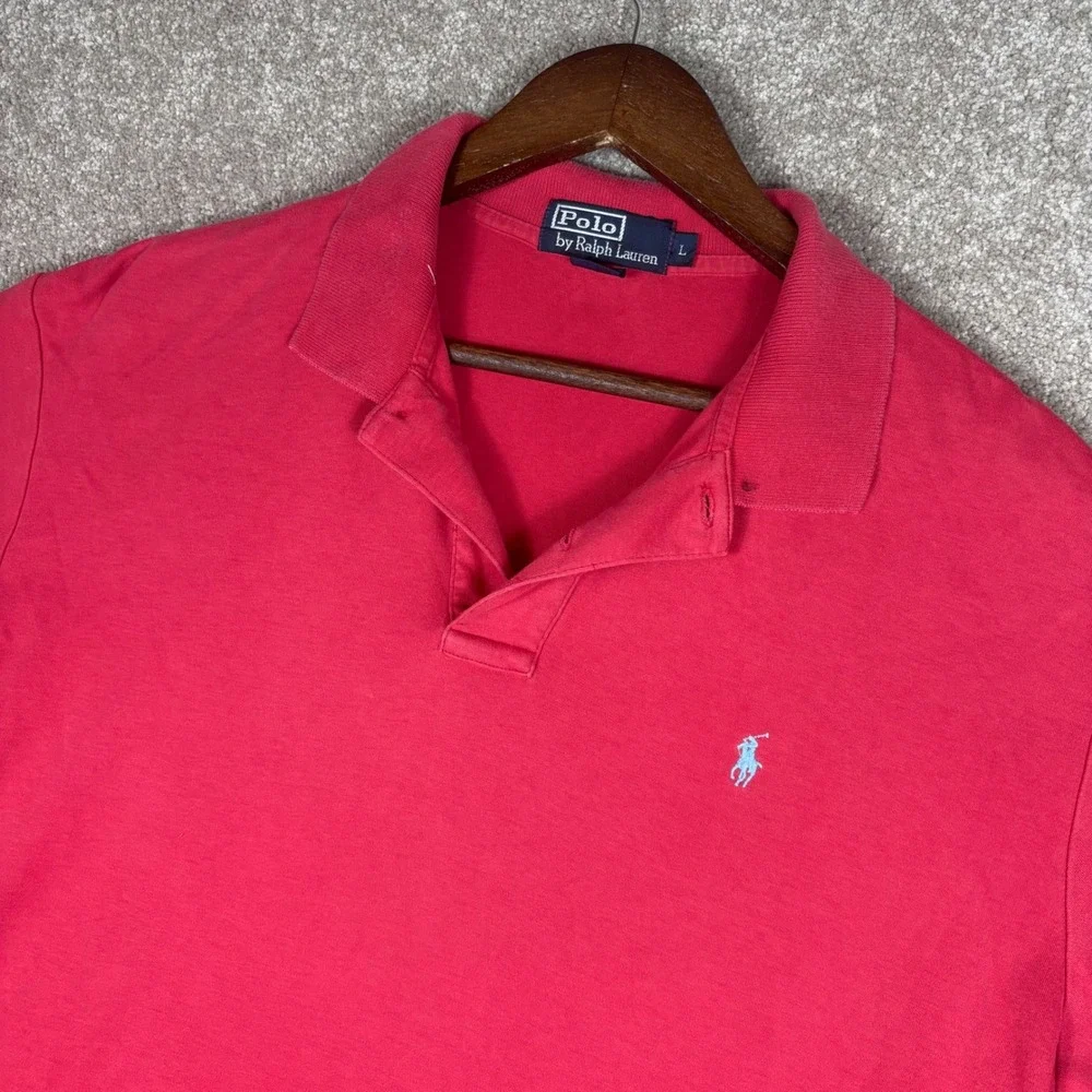 Polo Ralph Lauren Men Large Red Short Sleeve Pique Polo Shirt Blue Pony Logo